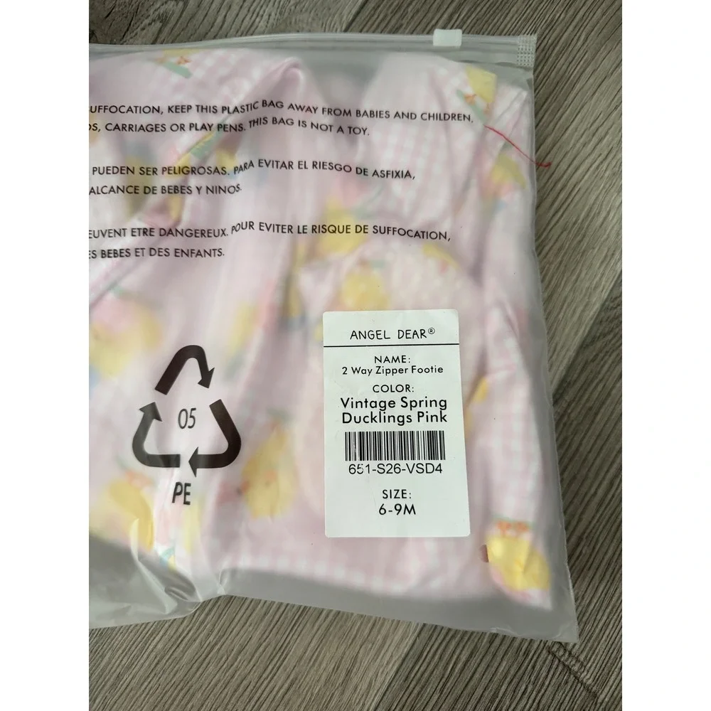 Angel‎ Dear Vintage Spring Ducklings 2-Way Zipper Footie Pink Size 6–9 Months